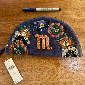NWT Anna Harlow Russo for Anthropologie Velvet Beaded Clutch Letter M Monogram